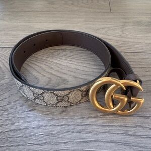 Gucci GG Supreme Belt - Brown and Gold